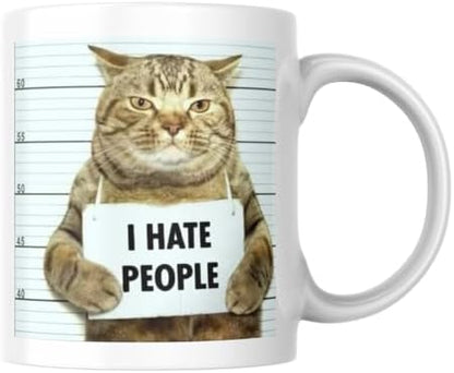 Kedili Kupa Bardak Komik Yazılı I Hate People Hediyelik Kahve Çay Kupası