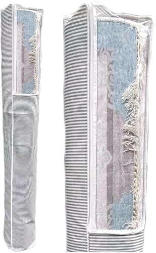 Pencereli Halı Hurcu Gri Çizgili – Fermuarlı Toz Geçirmez Organizer Hurç, Büyük Kapasiteli Saklama Torbası (1 Adet) (6m² 38x210 Cm)