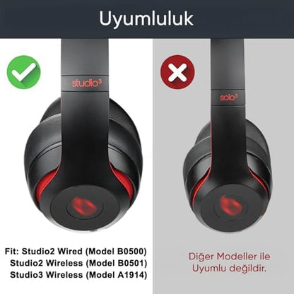 Beats Studio 2 için ve Studio 3 için (B0500), (B0501) Kablolu/Kablosuz Kulak Üstü Kulaklık Pedi Suni Deri Hafızalı Yüksek Kaliteli Materyal Kulaklık Süngeri