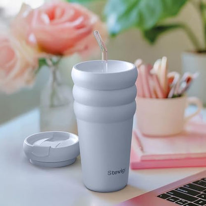 3 Bubble Two-Cap Straw Tumbler Çelik Termos 600 ML Zen Blue ST-246