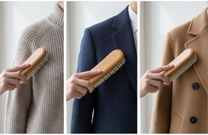Ergonomik Ahşap Elbise Fırçası – Tüy, Toz ve Kir Temizleyici Doğal Kıllı Kıyafet Fırçası