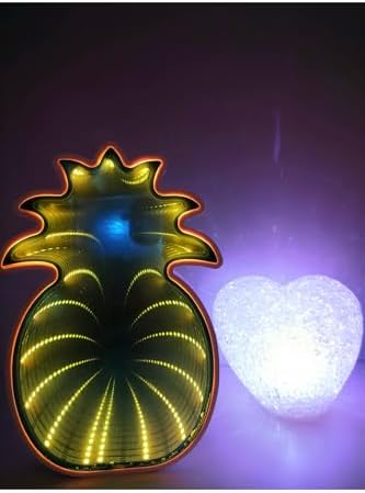 Işık kasabası(164) Ayna yansımalı sarı ananas ve RCB damla silikon kalp LED gece lambası Sarı