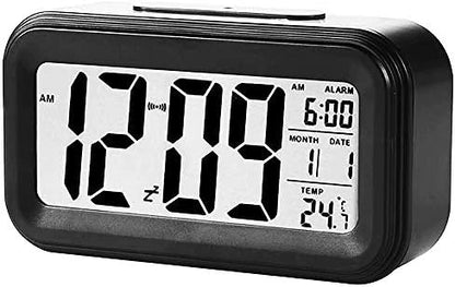 Dekoratif Dijital Alarmlı Saat, 12/24 Dönüştürme Gece Görüşlü Yatak Başucu Saati Masa Saati Led Ekran Pilli Çalar Saat 13 x 4.5x 7.5cm (Siyah)