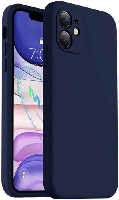 iPhone 11 Uyumlu Köşeli Lansman Kılıf, Kadife İç Yüzeyli Darbe Emici Silikon Koruma (iPhone 12 Görünümlü Köşeli Görünüm) - Gece Mavisi