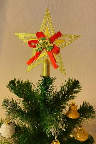 Yılbaşı Ağacı Yıldızı Gold Kurdelalı Merry Christmas Yazılı Yılbaşı Süsü