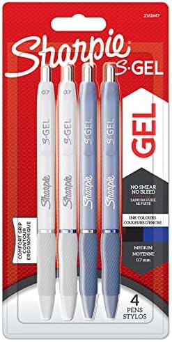 S-Gel Jel Kalem 0.7 mm Uç, Buz Mavisi & Beyaz İnci 4'lü Paket, Siyah & Mavi Mürekkep