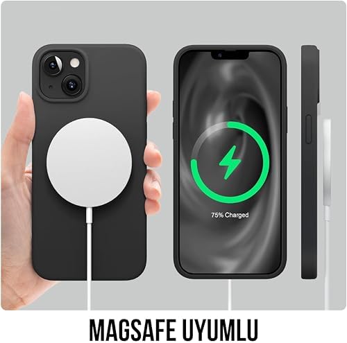 iPhone 13/14 Kılıf İnce Sıvı Silikon 3 Katmanlı Tam Kaplamalı Yumuşak Jel Kauçuk Kılıf Kapak (Siyah)