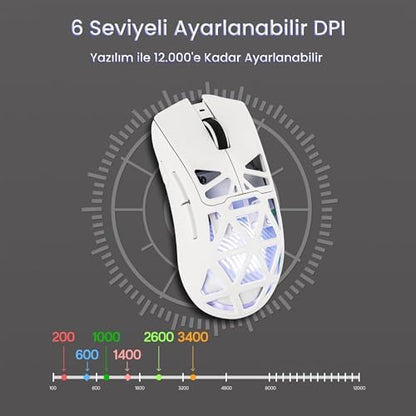 Aula SC620 PAW3311 Sensör 12000 DPI 1000Hz Kablolu ve Kablosuz Gaming Oyuncu Mouse Beyaz