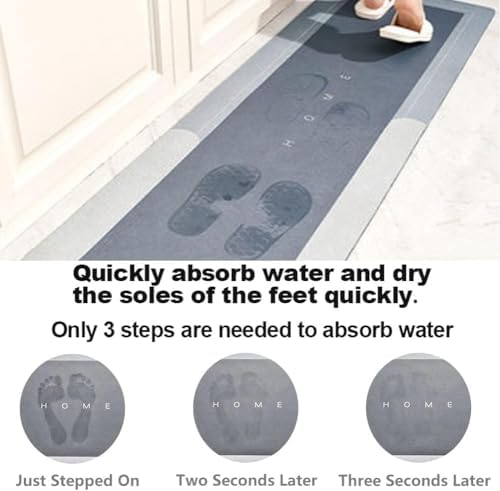 Banyo Paspası Halısı, Süper Emici Zemin Paspası Hızlı Kuruyan İnce Banyo Paspasları Halılar Kauçuk Kaymaz Alt Duş Halıları Duş Lavabo Küvet için 40 cm x 120 cm, Koyu Gri