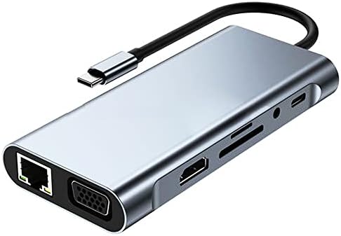 11 in 1 Type-C To USB Hub HDMI (4K),Audio/, Type-C/, 4X USB 3.0/, LAN/, VGA/, SD Card Reader Çevirici Hub 10 Port Adaptör Dönüştürücü Çoklayıcı
