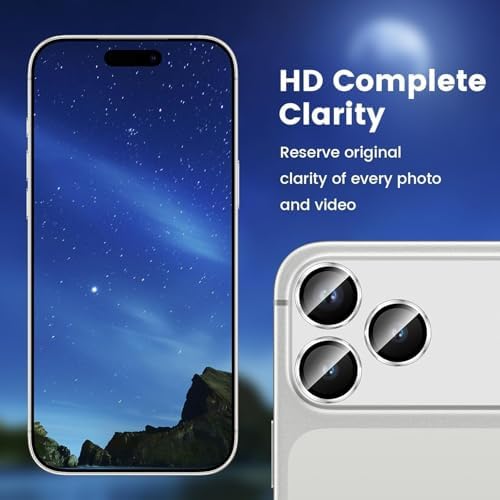 Kamera Lens Koruyucu için iPhone 17 Pro Max 6.9 Inç, Tam Kapsamlı 9H Temperli Cam Halkalı Kapak, Mat Metal Plaka, Kılıf Dostu, 1 Paket (Gümüş, iPhone 17 Pro Max)