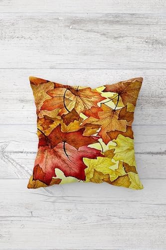 Happy Autmn Sonbahar Yaprakları Gizli Fermuarlı Kırlent Kılıfı Koltuk Yastık Kılıfı Takım(4ADET), Sarı-Kahverengi 45 x 45