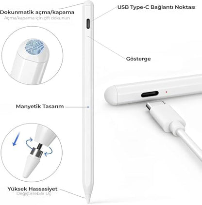 Tablet Kalemi iPad Uyumlu – Stylus Kalem, Avuç İçi Reddetme & Eğim Özelliği, Hassas Yazım, 2 Yedek Uç Dahil, iPad Pro/iPad Mini/iPad Air