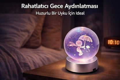 Küçük Prens Cam Küre Gece Lambası LED Renk Değiştiren Dekoratif Masa Lambası Romantik Hediye Işık Küresi