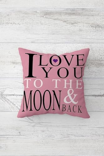 I Love You To The Moon Gizli Fermuarlı Kırlent Kılıfı Koltuk Yastık Kılıfı Takım(4adet), Pembe 45 x 45