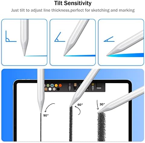 Cisteen iPad için Kalem (2022-2018), Led Göstergeli, Eğim Sensörü Avuç İçi Reddetme Kalemi Apple iPad 10/9/8/7/6. Nesil, iPad Air 5./4./3. Nesil, iPad Pro 11 ve 12.9", ipad mini 6/5