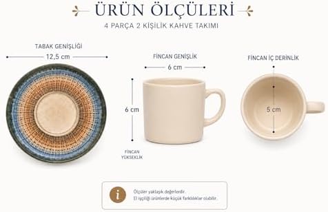 Kahve Fincan Takımı, Elegance Desenli 4 Parça 2 Kişilik Seramik, Seramik Kahve Takımı, 4 Parça Kahve Seti, Şık Desenli Seramik Türk Kahvesi Fincan Seti, Premium Seramik Kahve Seti, Modern Kahve Seti