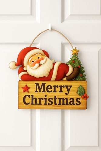 Keyifli Noel Baba Yılbaşı Ahşap Kapı Süsü Noel Kapı Süsü, Yılbaşı Süsü Yılbaşı Temalı Hediyeler (25-20 cm)