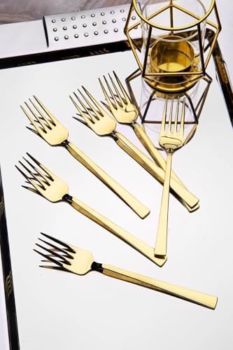 Tatlı Çatal Seti, Gold Renkli, 6 Adet Çatal Seti, Çelik, 16 cm, Metalik Gold, Paslanmaz, Kutulu