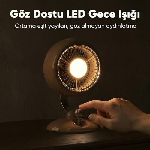 Q3 120° Salınımlı 3 Kademeli LED Işıklı Şarjlı Masaüstü Fan Vantilatör Retro Beyaz
