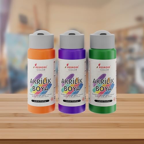 Yeşil, Mor, Turuncu Akrilik Boya 3'lü Set 3x60 ml