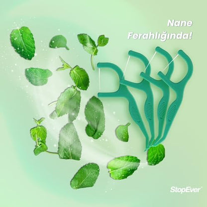 StopEver Fresh & Gliss Kürdanlı Diş İpi 3'lü Paket (150 Adet) | Nane Aromalı | Diş Arası Temizliği, Ağız Hijyeni ve Günlük Kullanım için İdeal | Plastik Kutulu ve Taşıma Kılıflı Hediyeli