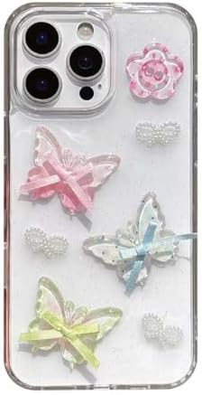 3D Kelebekli Şeffaf Simli iPhone 13 Uyumlu / 14 Uyumlu Kılıf – Kamera Korumalı, Darbe Emici Silikon