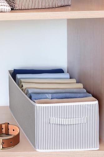 Dolap içi Pantolon Düzenleyici Saklama Kutusu Organizer (Beyaz - Gri Çizgili)
