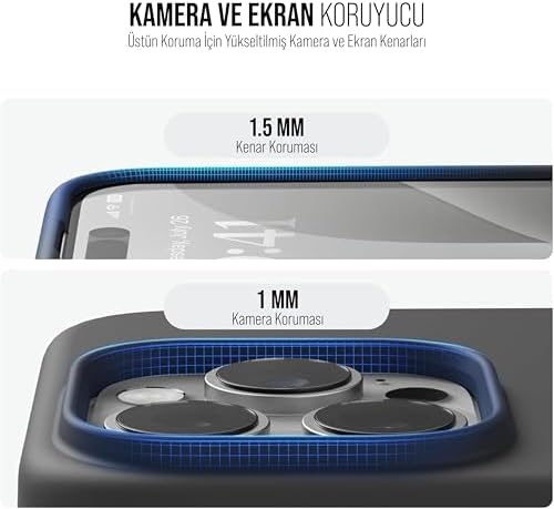 iPhone Kılıf İnce Sıvı Silikon 3 Katmanlı Tam Kaplamalı Yumuşak Jel Kauçuk Kılıf Kapak (Siyah, iPhone 16 Pro)
