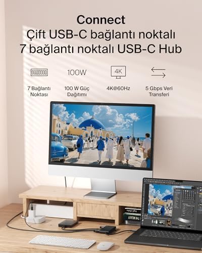USB-C Hub, 7 Portlu, 60 Hz’de 4K HDMI Ekran Desteği, SD ve MicroSD Yuvaları, 100W Güç İletimi, 5Gbps Veri Aktarımı, MacBook, iPad Pro, Chromebook için USB-C Çoklu Port Adaptörü, HDMI 2.0, Siyah