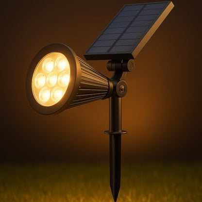 7W Solar LED Bahçe Armatürü 3200K Günışığı – Güneş Enerjili Kazıklı & Duvar Montajlı Çim Aydınlatma Lambası – 7 LED, IP65, 90 Lümen, 140x270x95 mm