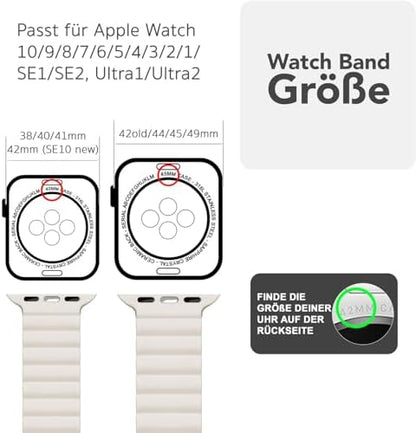 NALIA Core mıknatıslı bileklik, Apple Watch Ultra/SE/10/9/8/7/6/5/4/3/2/1 ile uyumlu, nefes alan silikon halka, oluklu tasarım, 38/40/41/42 mm & 42/44/45/46/49 mm