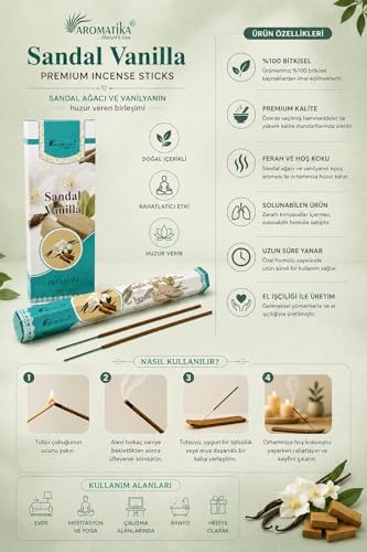 Sandal Ağacı -Vanilya (Aromatika 20 Adet Çubuk Tütsü)