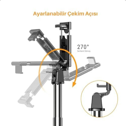 Bluetooth Uzaktan Kumandalı Tripodlu Selfie Çubuğu – Paslanmaz Çelik Gövde, 70 cm Uzayabilir, iOS & Android Uyumlu, Kablosuz Uzaktan Deklanşörlü Telefon Tripodu