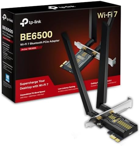 TBE400E | BE6500 Wi-Fi 7 PCIe Adaptör | Bluetooth 5.4 | Üç Bant 2882 + 2882 + 688 Mbps | Çift Anten | WPA3 Güvenlik | OFDMA & MU-MIMO | Windows 11 64-bit Uyumluluk