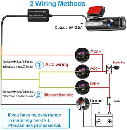 3 Metre Type-C Araba Hardwire Güç Kablosu 12/24V-5V Dönüştürücü – Otomobil Uyumlu Sürekli Güç Kaynağı, Park Modu Destekli Düşük Voltaj Korumalı Gizli Montaj Step-Down Kablo