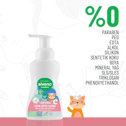 Siveno%100 Doğal Zeytinyağlı Çocuk Köpük Kastil Sabun Yoğun Nemlendirici Arındırıcı Bitkisel Vegan 250 ml