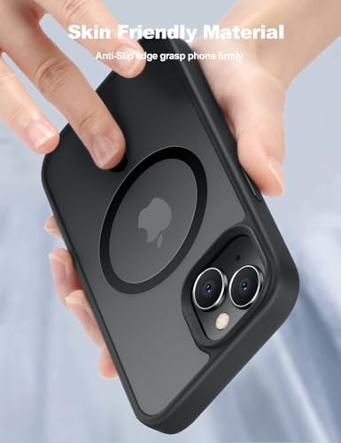 Tigowos Telefon 15 Telefon Kılıfı ile Uyumlu MagSafe 10FT Düşmeye Dayanıklı Mat Cilt Hissetme Arka Kapak Alüminyum Alaşımlı Anahtarlar Telefon 15 Kılıflar için, Mat Siyah