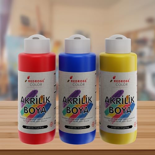 Kırmızı, Mavi, Sarı Akrilik Boya 3'lü Set 3x120 ml