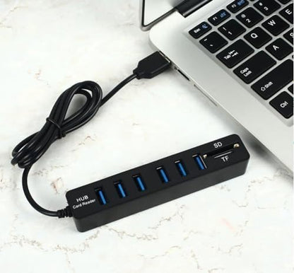 9146 Usb Hub 6 Port MicroSD Tf Sd Kart Okuyucu 1 Metre Usb Çoklayıcı 1 Adet MicrSd (TF) 1 Adet Sd Veri hızı 480Mbps'ye kadar *Dizüstü-Masaüstü Bilgisayar portlarını kolayca çoklar