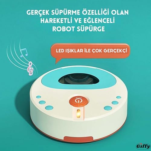 Oyuncak Pilli Robot Süpürge Sesli Ve Işıklı Gerçek Süpürme Özelliği Ve Sürekli Farklı Yönlere Giden Oyuncak Robot Süpürge Oyuncağı
