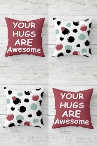 Your Hugs Are Awesome Sevgili Gizli Fermuarlı Kırlent Kılıfı Koltuk Yastık Kılıfı Takım(4adet), Bordo-Yeşil 43 x 43