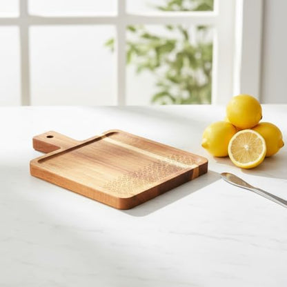 Doğal Akasya Ahşap Dikdörtgen Sunum Tahtası ve Servis Tepsisi – 23x17 cm Kahve Yanı, Peynir ve Kahvaltılık Sunumluk (Kare Formlu Estetik Tasarım)