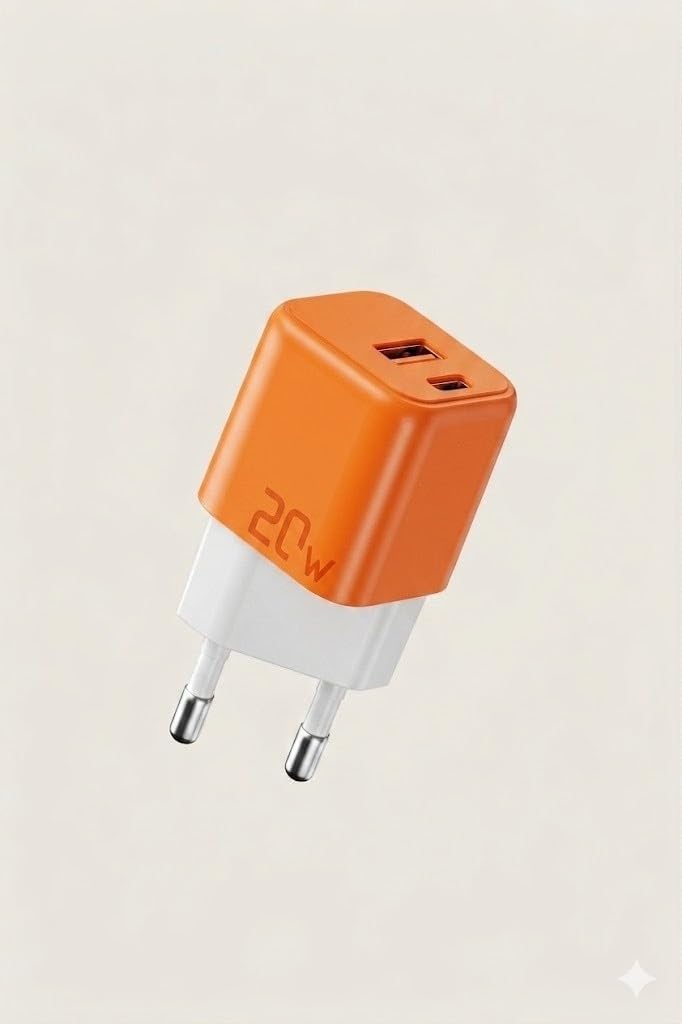 Azeada Seals Serisi 20W USB + Type-C Hızlı Şarj Adaptörü Turuncu-Beyaz AZ-A11(20w Çift Giriş, Şarj Başlık)