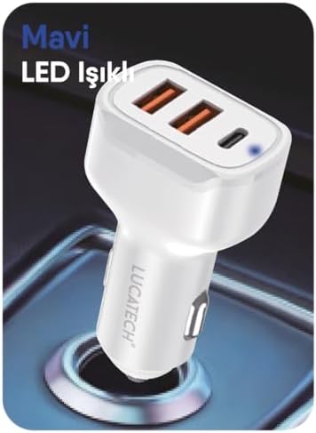 100W Ultra Hızlı TURBO Araç Şarj Başlığı – 2 USB + 1 PD (Beyaz)