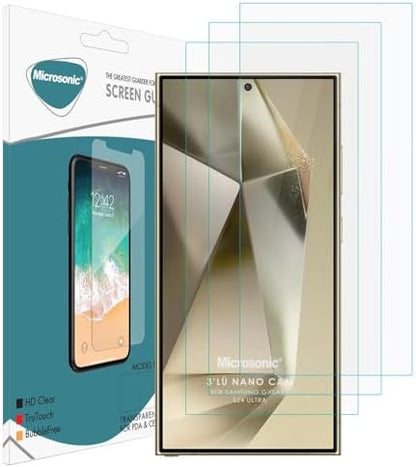 Galaxy S24 Ultra Screen Protector Nano Glass Cam Ekran Koruyucu (3`lü Paket) [Galaxy S24 Ultra ile Uyumlu Ekran Koruyucu - Şeffaf]