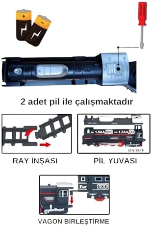 23 Parça Işıklı Klasik Tren Seti 96Cm 3 Farklı Ray Modeli Pilli Retro Tren raylı oyuncak full fonksiyon çocuklar için eğitici