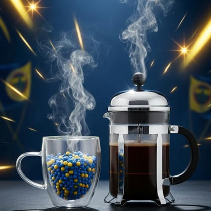 Çift Cidarlı Cam Kupa Seti | Isı Yalıtımlı Kulplu Borosilikat Kupa | Soğuk & Sıcak İçecek Termal Kupa | Espresso Latte Çay Bardağı Seti-Fenerbahçe-Galatasaray (Sarı Lacivert, Büyük 350 ml, Fenerbahçe)