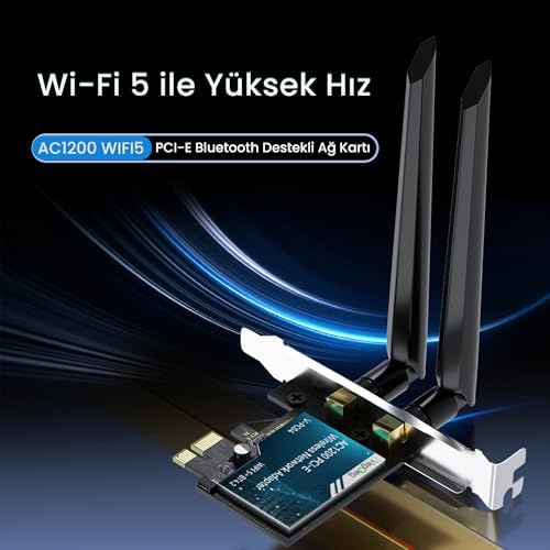 AX1200 Wi-Fi 5 Alıcı ve Bluetooth 4.2 Adaptör 5DB Dual Anten PCIe Wifi Ağ Kartı