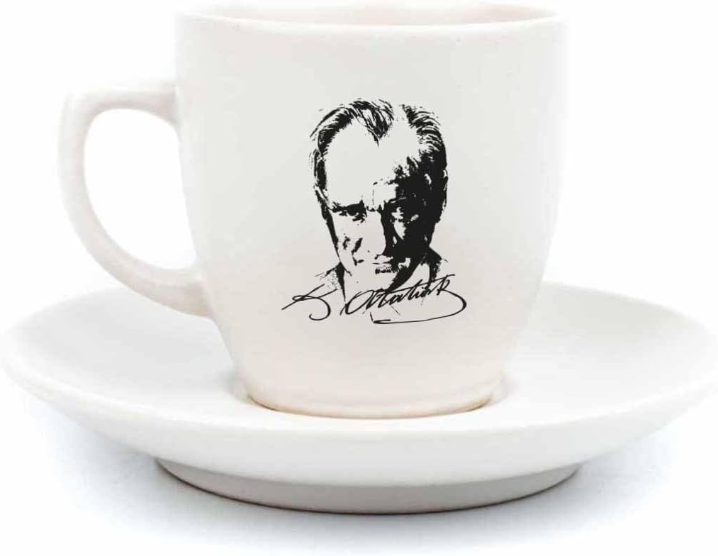 Atatürk Portre Krem Türk Kahvesi Fincanı - Hediye Seramik Türk Kahvesi Fincanı